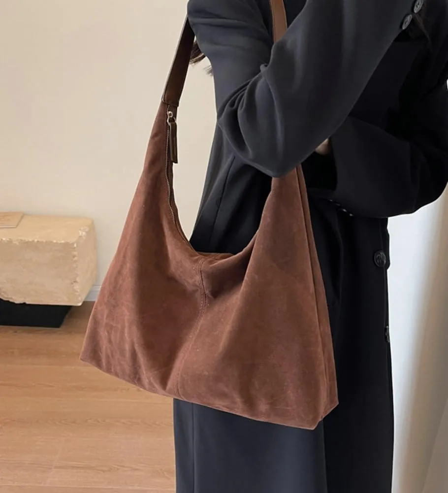 Suede Tote Bags for Women - Slouchy Work & Office Tote, Elegant Hobo Handbag with Top-Handle & Shoulder Strap