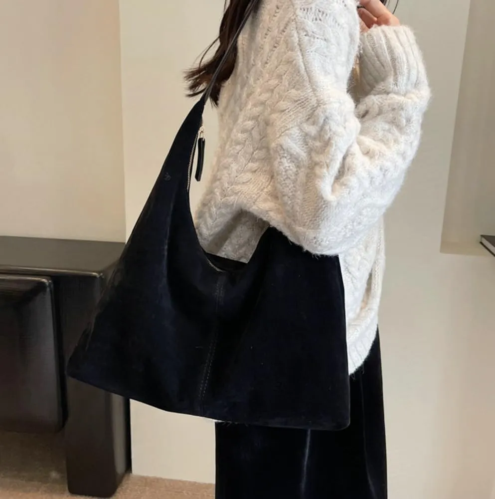 Suede Tote Bags for Women - Slouchy Work & Office Tote, Elegant Hobo Handbag with Top-Handle & Shoulder Strap