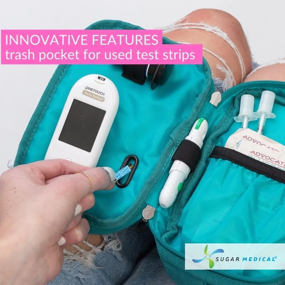 Sugar Medical Insulated Diabetes Supply Bag – Glucose Meter Case & Diabetic Organizer | Crossbody or Belt Bag for Insulin, Test Strips, Lancets & More. (Ocean)