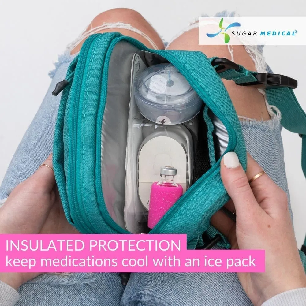 Sugar Medical Insulated Diabetes Supply Bag – Glucose Meter Case & Diabetic Organizer | Crossbody or Belt Bag for Insulin, Test Strips, Lancets & More. (Ocean)
