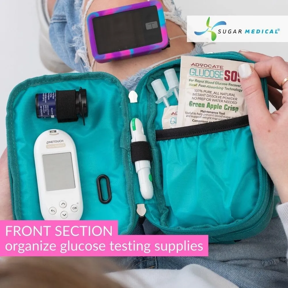 Sugar Medical Insulated Diabetes Supply Bag – Glucose Meter Case & Diabetic Organizer | Crossbody or Belt Bag for Insulin, Test Strips, Lancets & More. (Ocean)