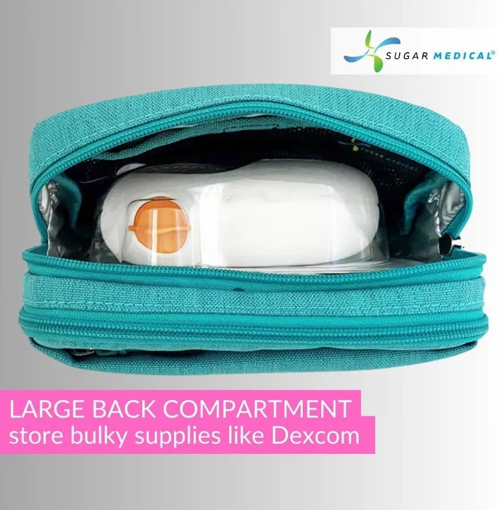 Sugar Medical Insulated Diabetes Supply Bag – Glucose Meter Case & Diabetic Organizer | Crossbody or Belt Bag for Insulin, Test Strips, Lancets & More. (Ocean)
