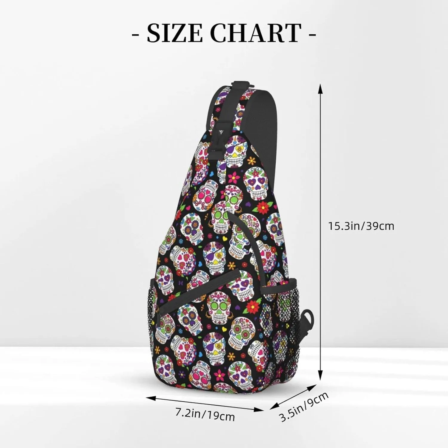 Sugar Skull Sling Bag Crossbody Backpack Hiking Travel Daypack Chest Bag Lightweight Shoulder Bag For Women Men