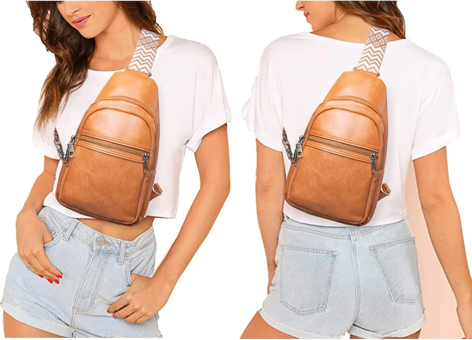 SUMGOGO Sling Bag for Women Leather Fanny Pack Crossbody Bags Casual Sling Backpack Travel Purse Womens Daypack