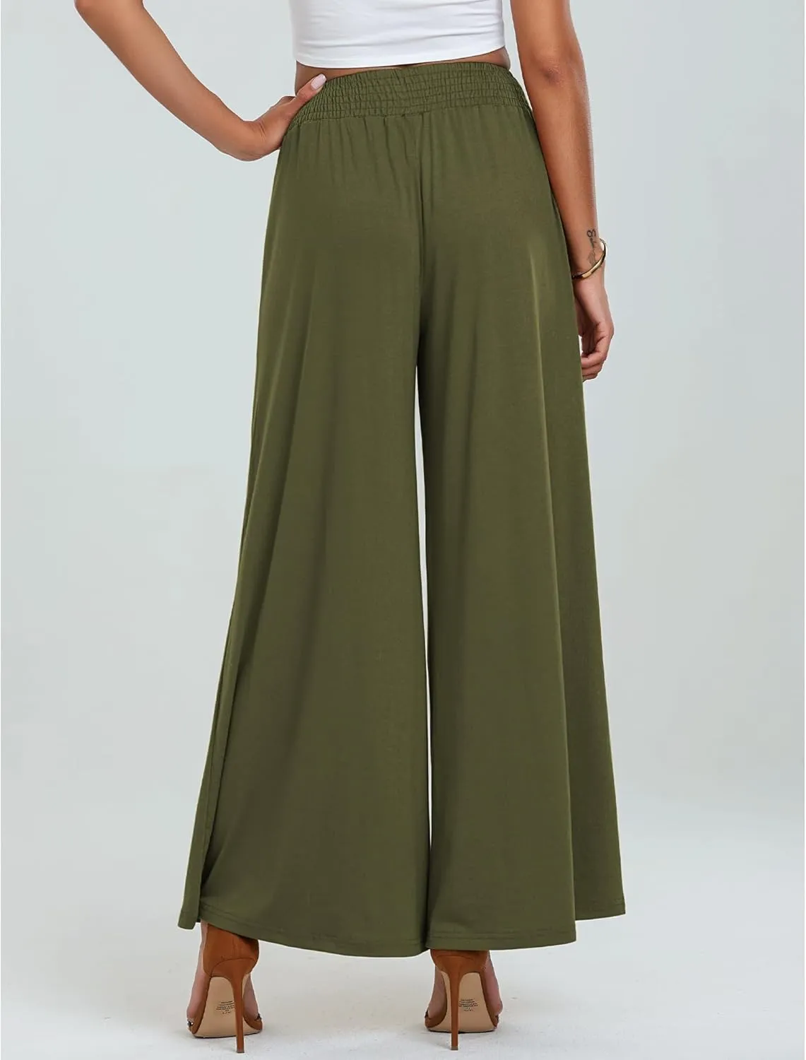 Summer Linen Pants Women Lightweight Comfy Wide Leg Pants Soft Casual Elastic Waisted Palazzo Trousers with Pockets