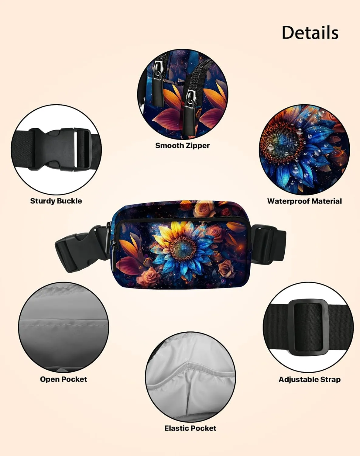 Sunflower Fanny Pack Fashion Belt Bag Lightweight Waist Pouch with Adjustable Strap Mini Crossbody Bags for Women Travel Sports Running