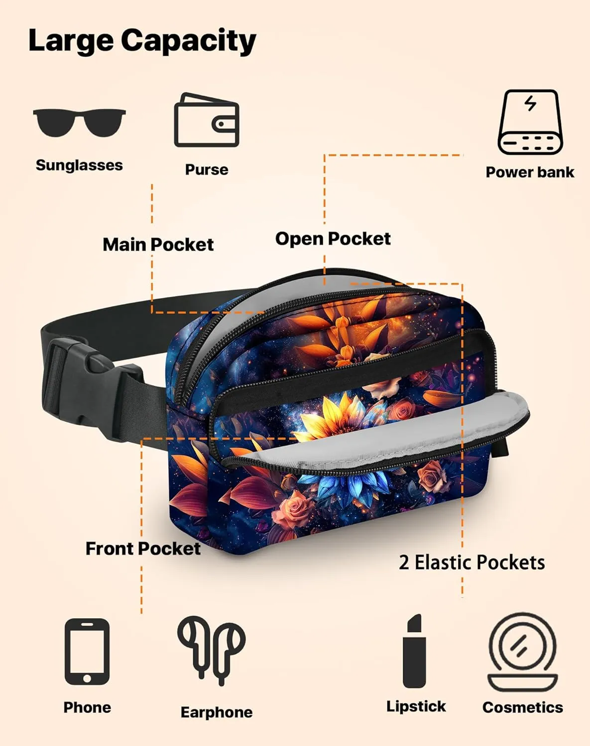 Sunflower Fanny Pack Fashion Belt Bag Lightweight Waist Pouch with Adjustable Strap Mini Crossbody Bags for Women Travel Sports Running