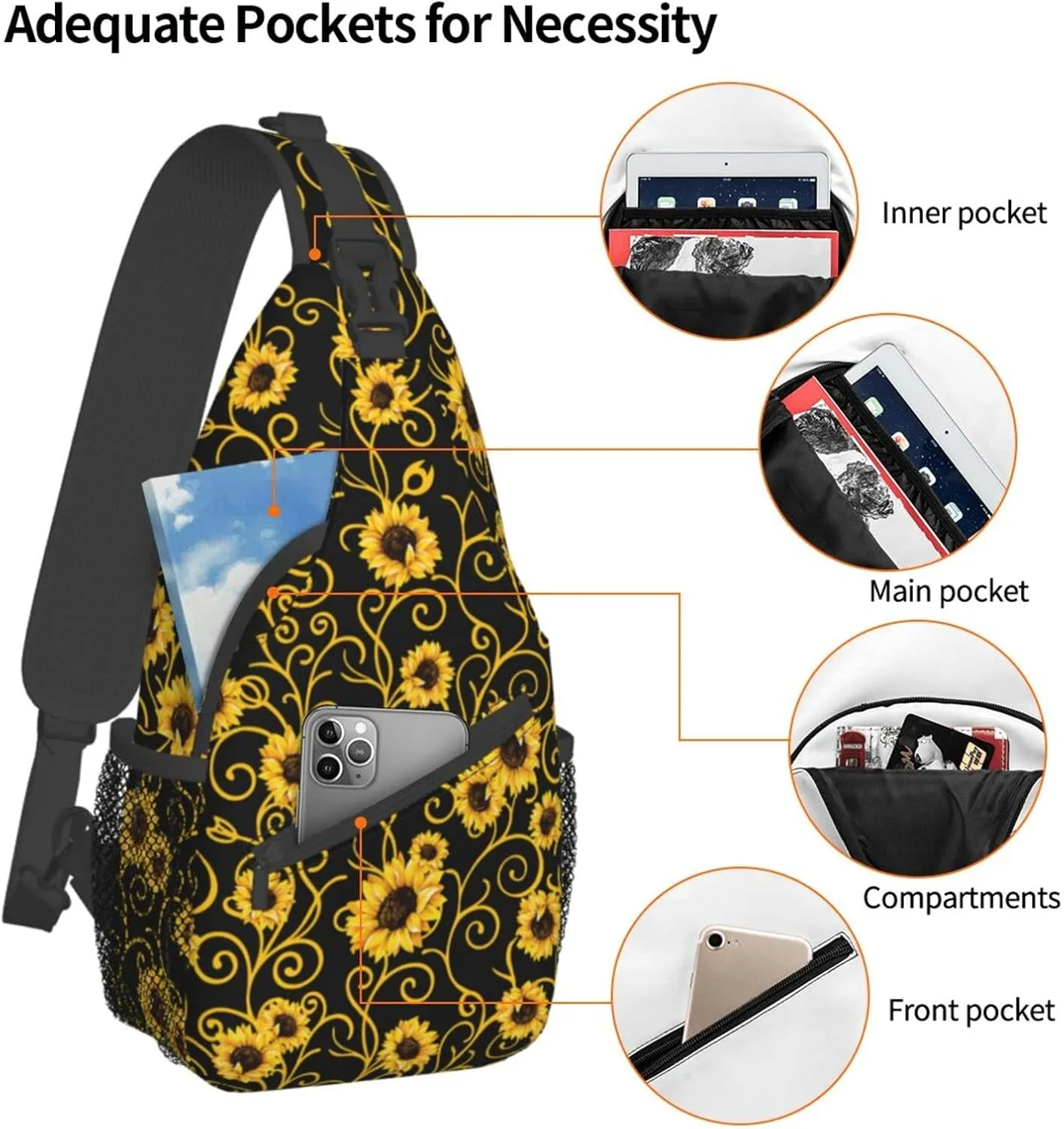 Sunflower Sling Bag Travel Sunflower Crossbody Bag Chest Daypack Hiking Shoulder Bag For Men Women