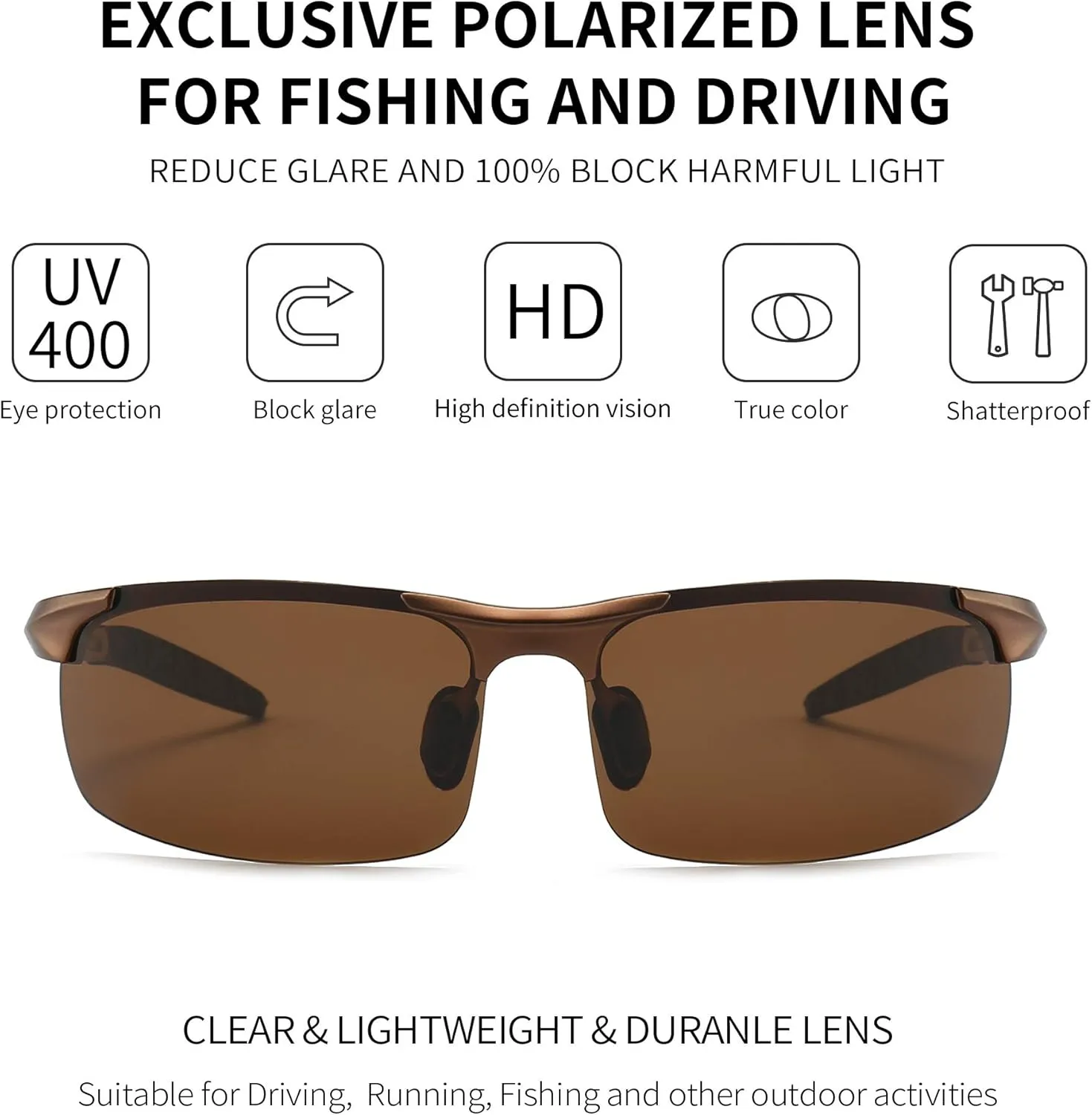 SUNGAIT Men's Polarized Sunglasses for Driving Fishing Golf Metal Frame UV400