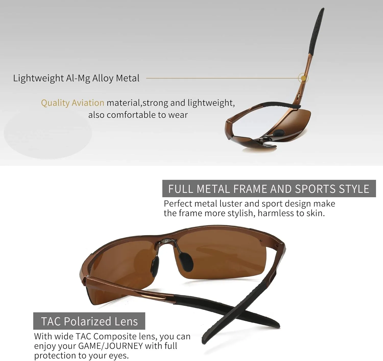 SUNGAIT Men's Polarized Sunglasses for Driving Fishing Golf Metal Frame UV400