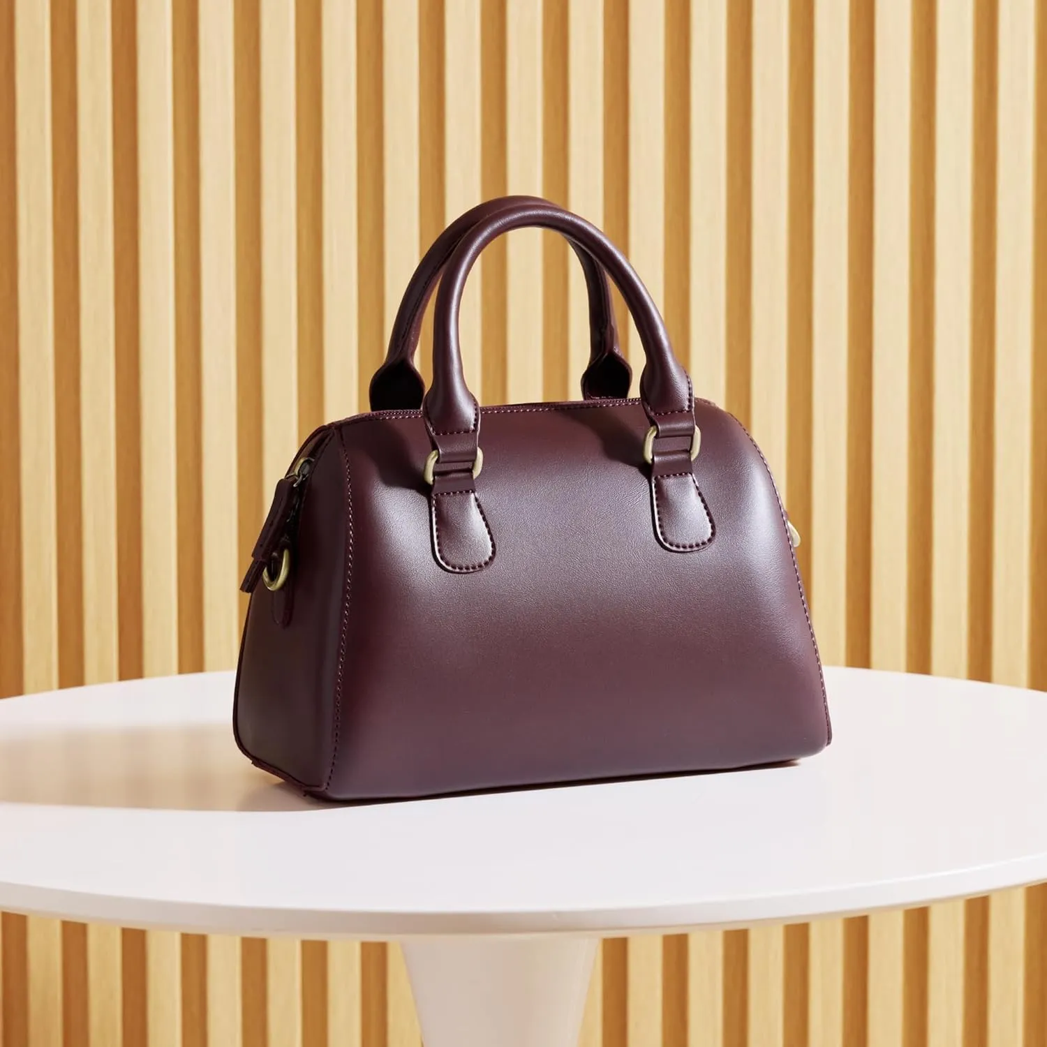 SUNLIGHT LEAVES Vegan Leather Boston Bag For Women Vintage Top Handle Satchel Retro Purse Classic Simple Shoulder Handbag