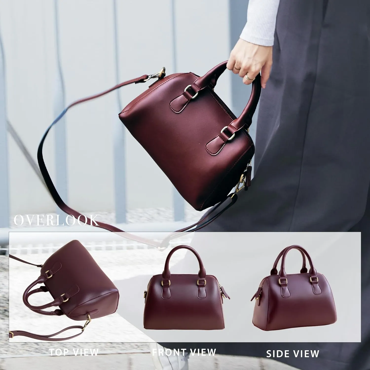 SUNLIGHT LEAVES Vegan Leather Boston Bag For Women Vintage Top Handle Satchel Retro Purse Classic Simple Shoulder Handbag