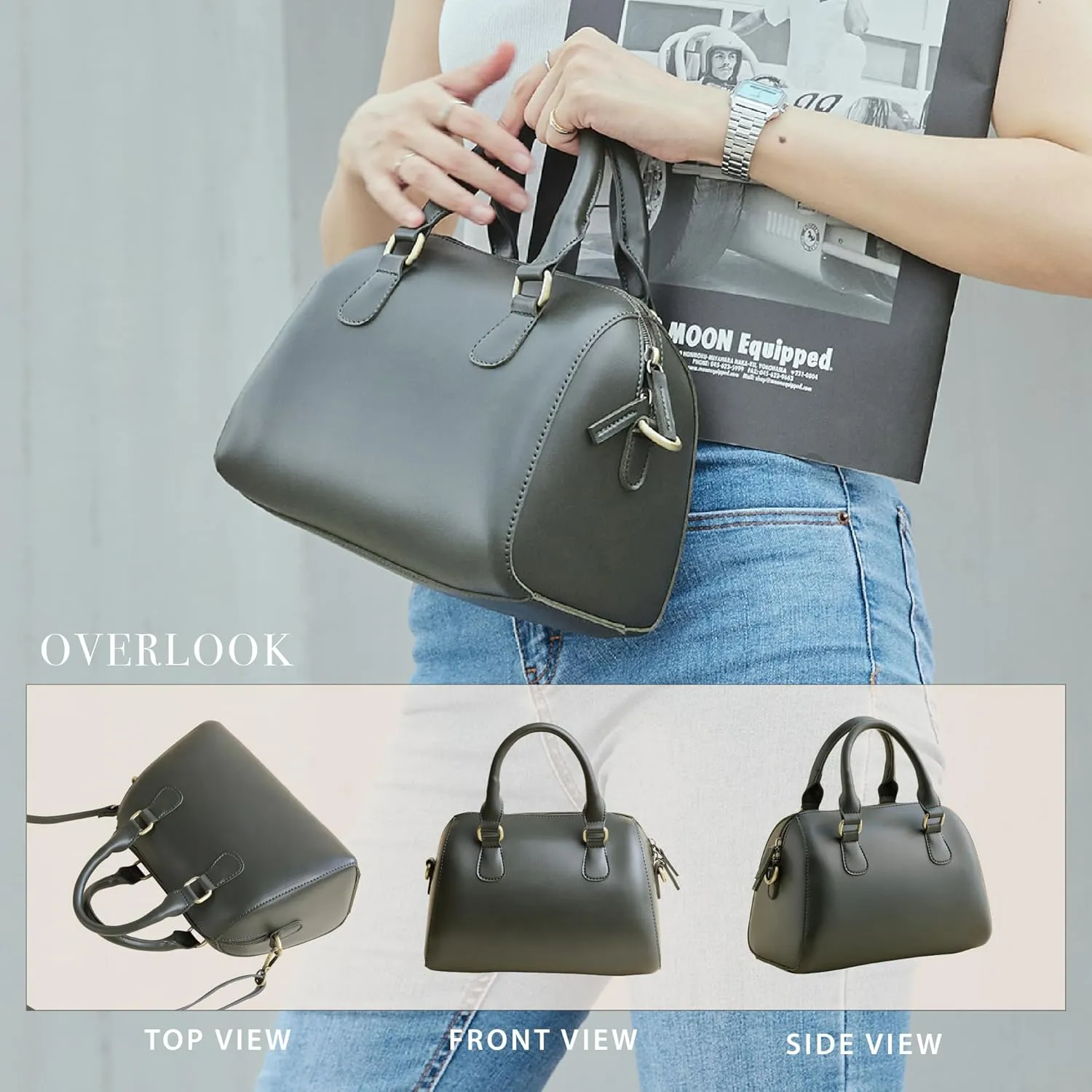 SUNLIGHT LEAVES Vegan Leather Boston Bag For Women Vintage Top Handle Satchel Retro Purse Classic Simple Shoulder Handbag