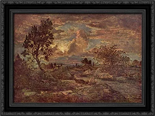 Sunset At Arbonne 24x18 Black Ornate Wood Framed Canvas Art by Theodore Rousseau