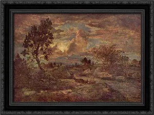 Sunset At Arbonne 24x18 Black Ornate Wood Framed Canvas Art by Theodore Rousseau