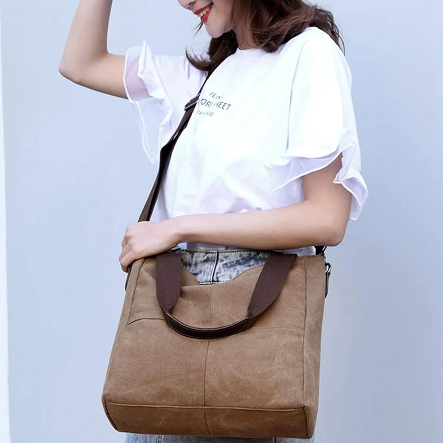 Sunshinejing Women's Small Canvas Tote Bag Shoulder Crossbody Bags Work Purses Travel Satchel