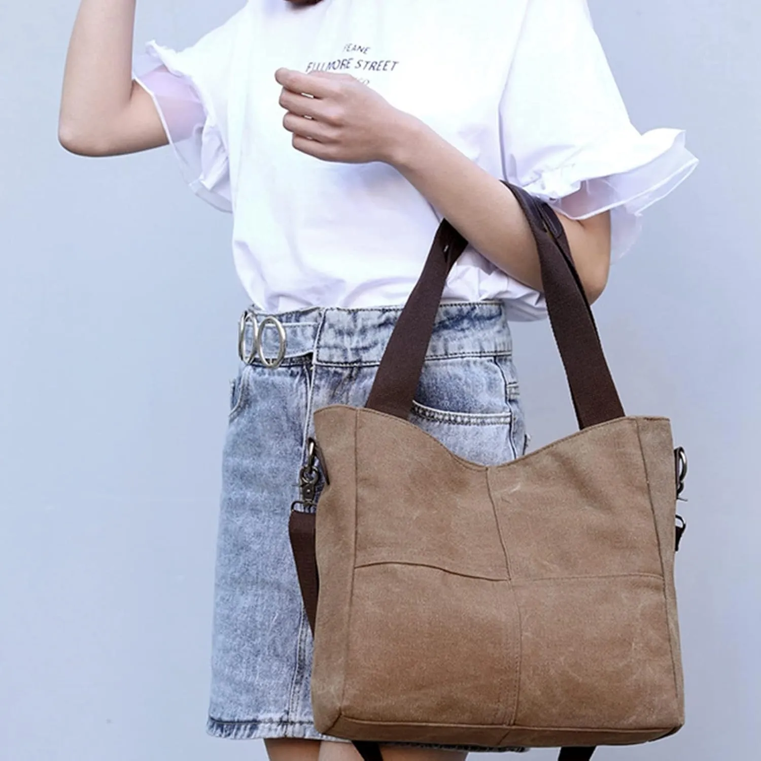 Sunshinejing Women's Small Canvas Tote Bag Shoulder Crossbody Bags Work Purses Travel Satchel
