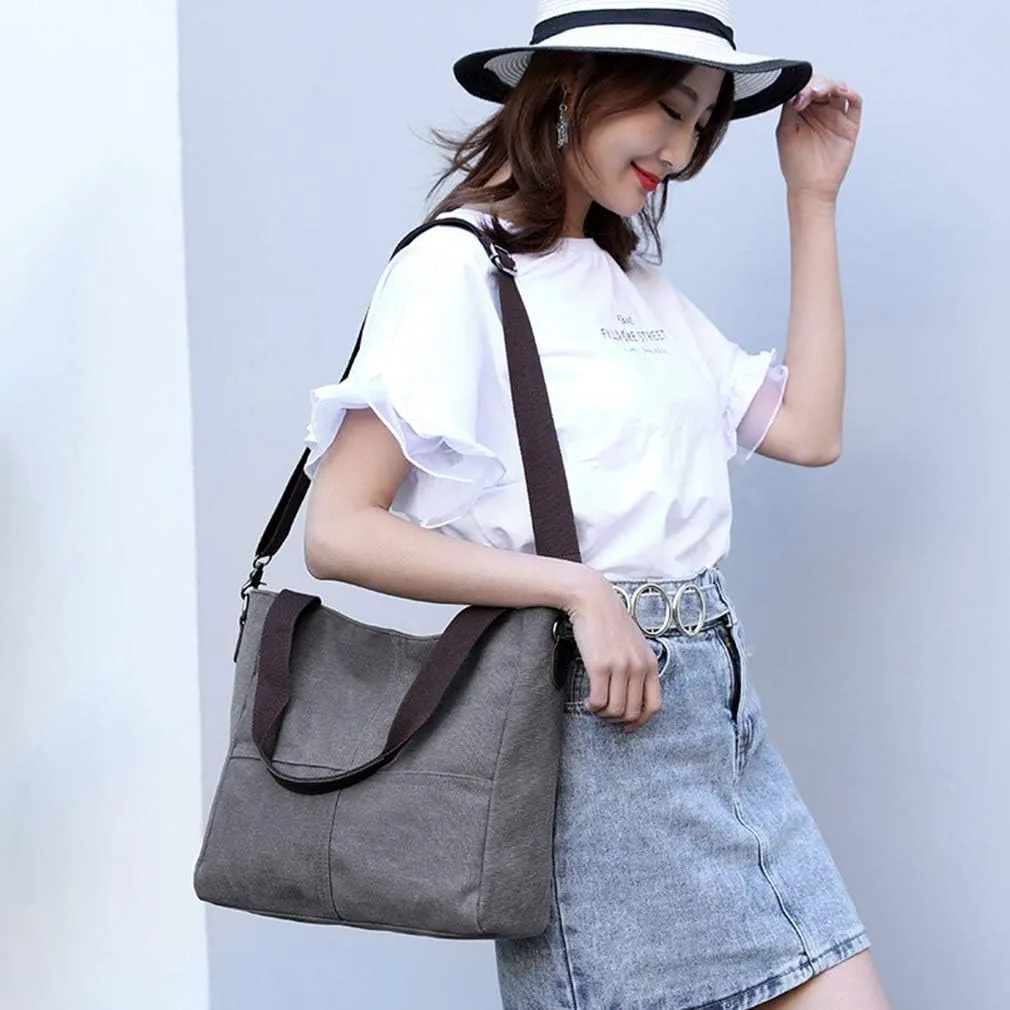 Sunshinejing Women's Small Canvas Tote Bag Shoulder Crossbody Bags Work Purses Travel Satchel