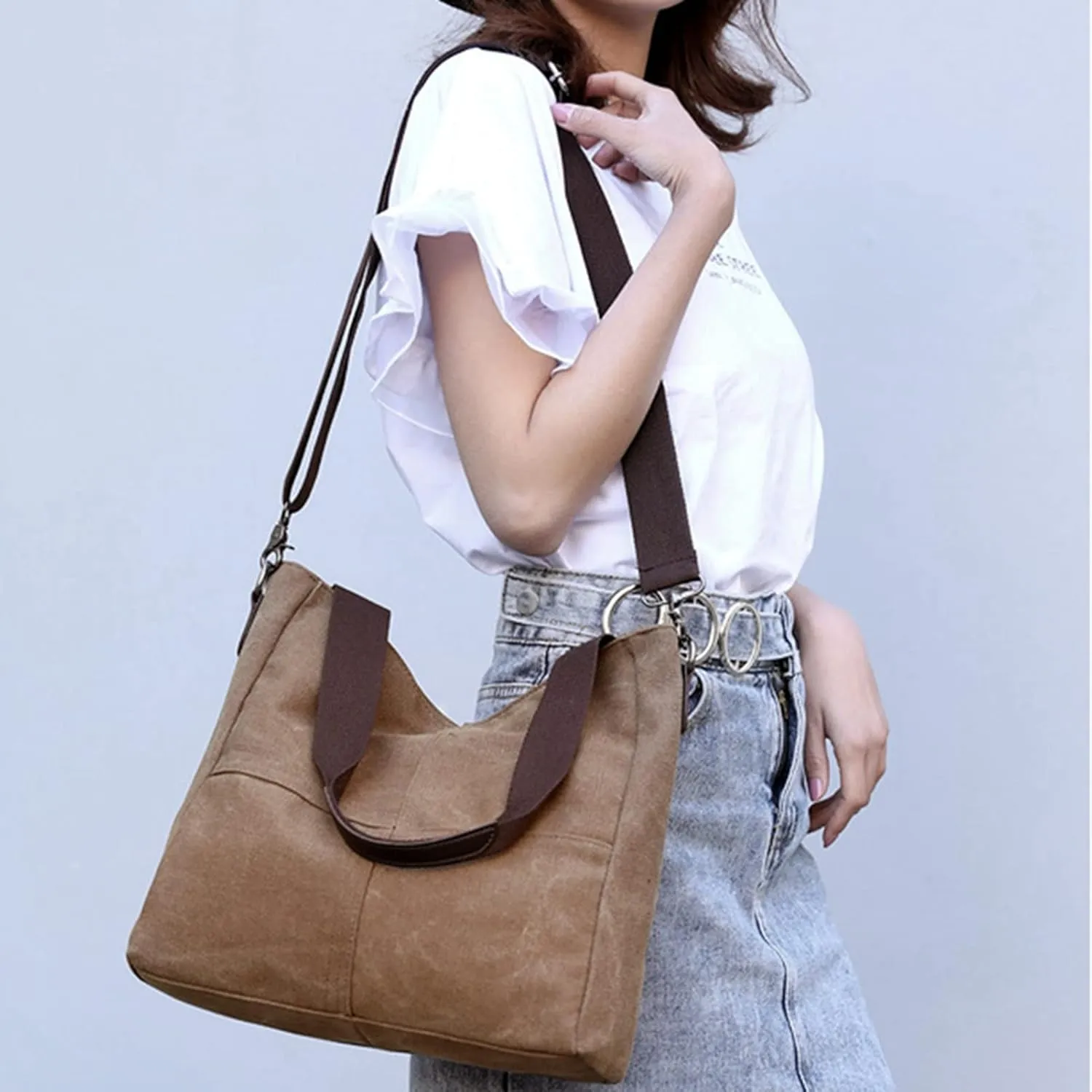 Sunshinejing Women's Small Canvas Tote Bag Shoulder Crossbody Bags Work Purses Travel Satchel
