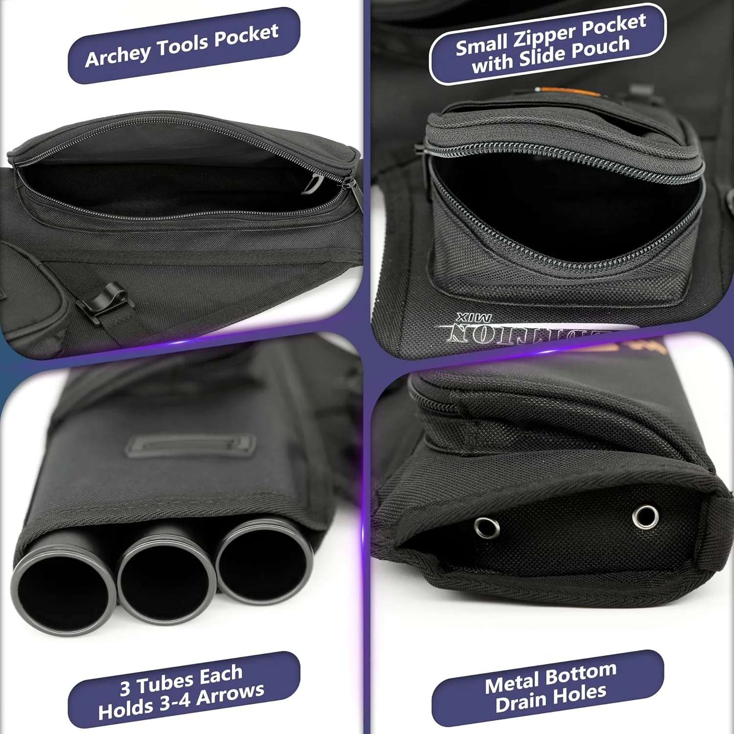 SUNYA Archery Hip Quiver for Arrows. Includes 3 Tubes Arrow Holder, Accessories Pockets and Waist Belt. Fit for Compound and Recurve Bow Practice.