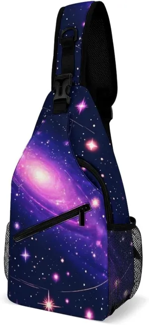 Supdreamc Men's Sling Bag Backpack Foldable Breathable Chest Sling Shoulder Backpacks Bags - Space Galaxy Constellation Zodiac Star Purple Blue Multipurpose Anti-Theft Backpacking Bookbag