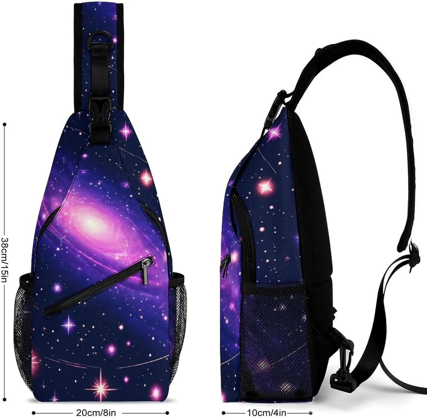 Supdreamc Men's Sling Bag Backpack Foldable Breathable Chest Sling Shoulder Backpacks Bags - Space Galaxy Constellation Zodiac Star Purple Blue Multipurpose Anti-Theft Backpacking Bookbag