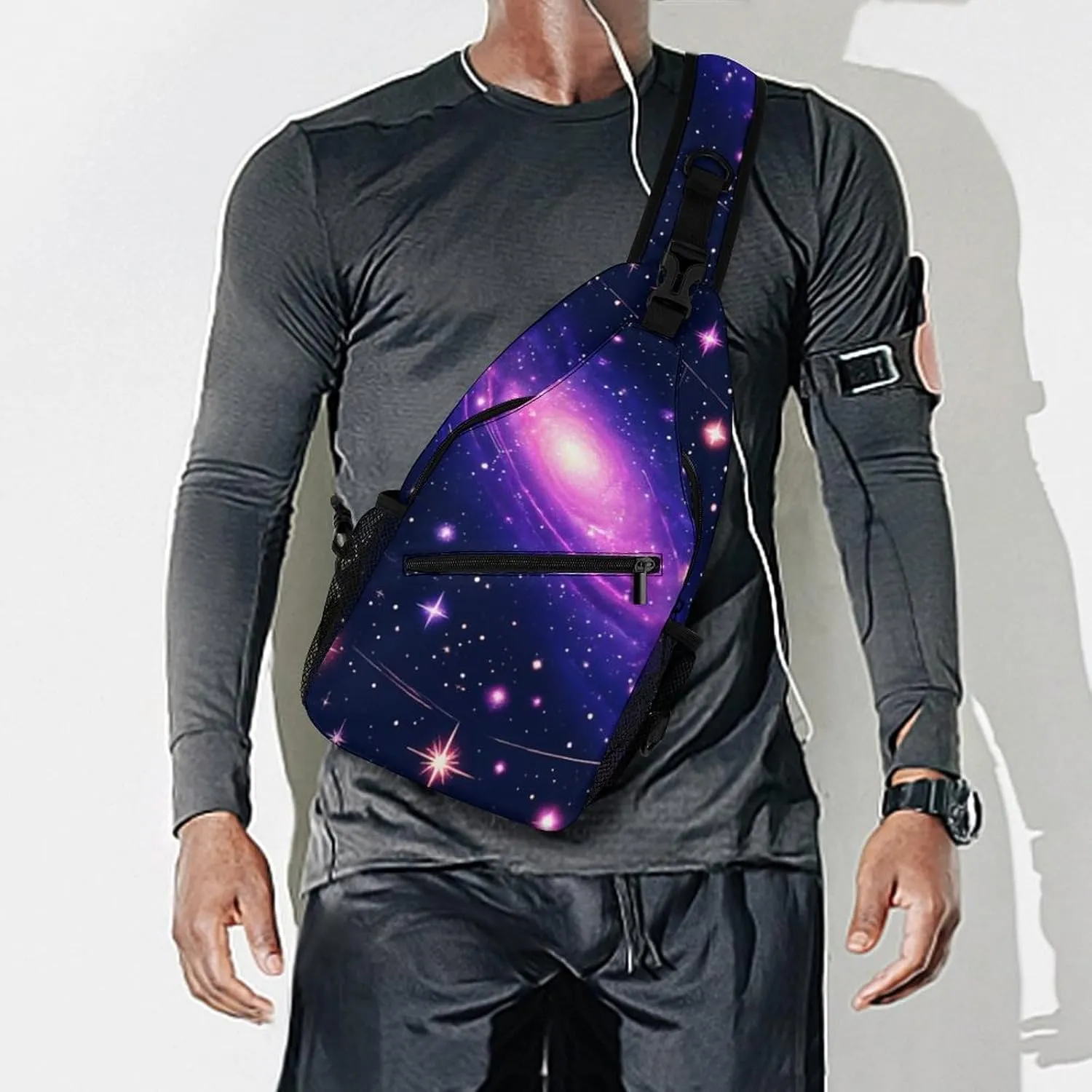 Supdreamc Men's Sling Bag Backpack Foldable Breathable Chest Sling Shoulder Backpacks Bags - Space Galaxy Constellation Zodiac Star Purple Blue Multipurpose Anti-Theft Backpacking Bookbag