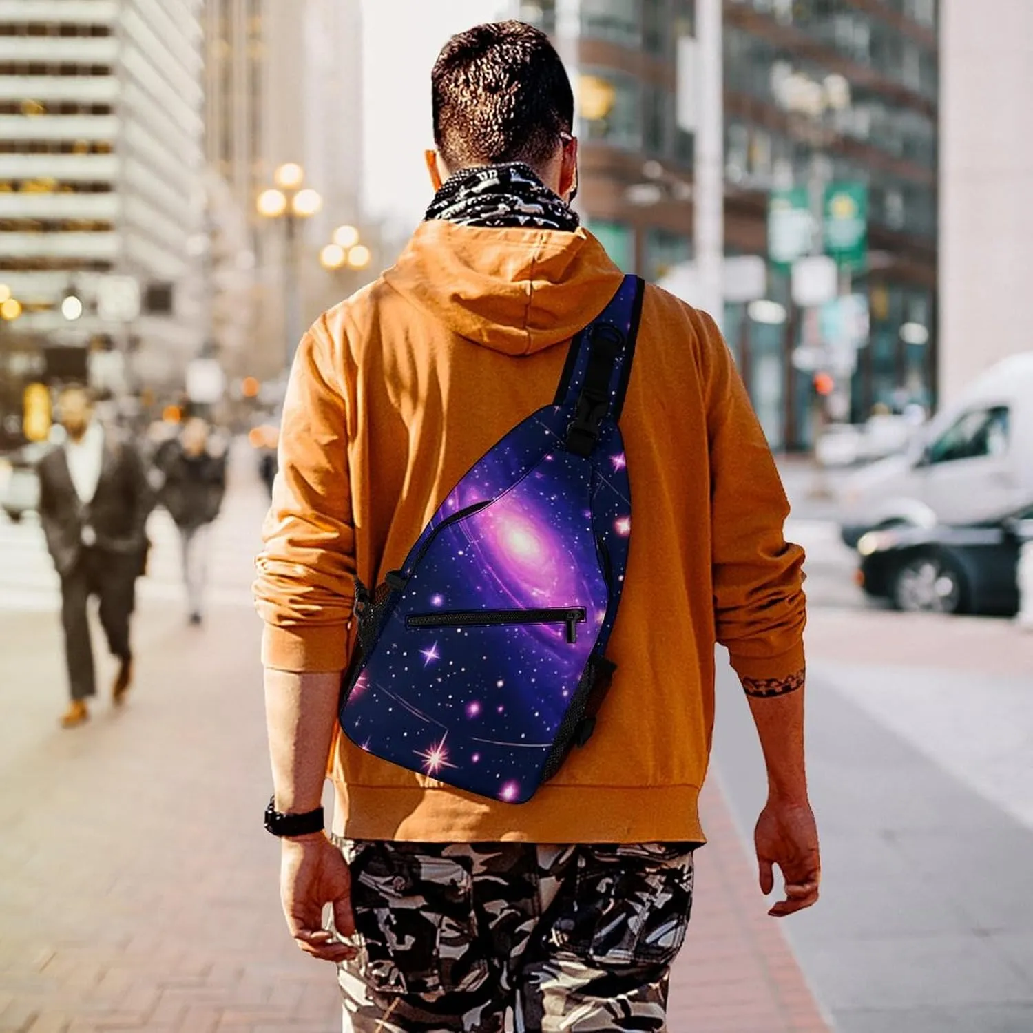 Supdreamc Men's Sling Bag Backpack Foldable Breathable Chest Sling Shoulder Backpacks Bags - Space Galaxy Constellation Zodiac Star Purple Blue Multipurpose Anti-Theft Backpacking Bookbag