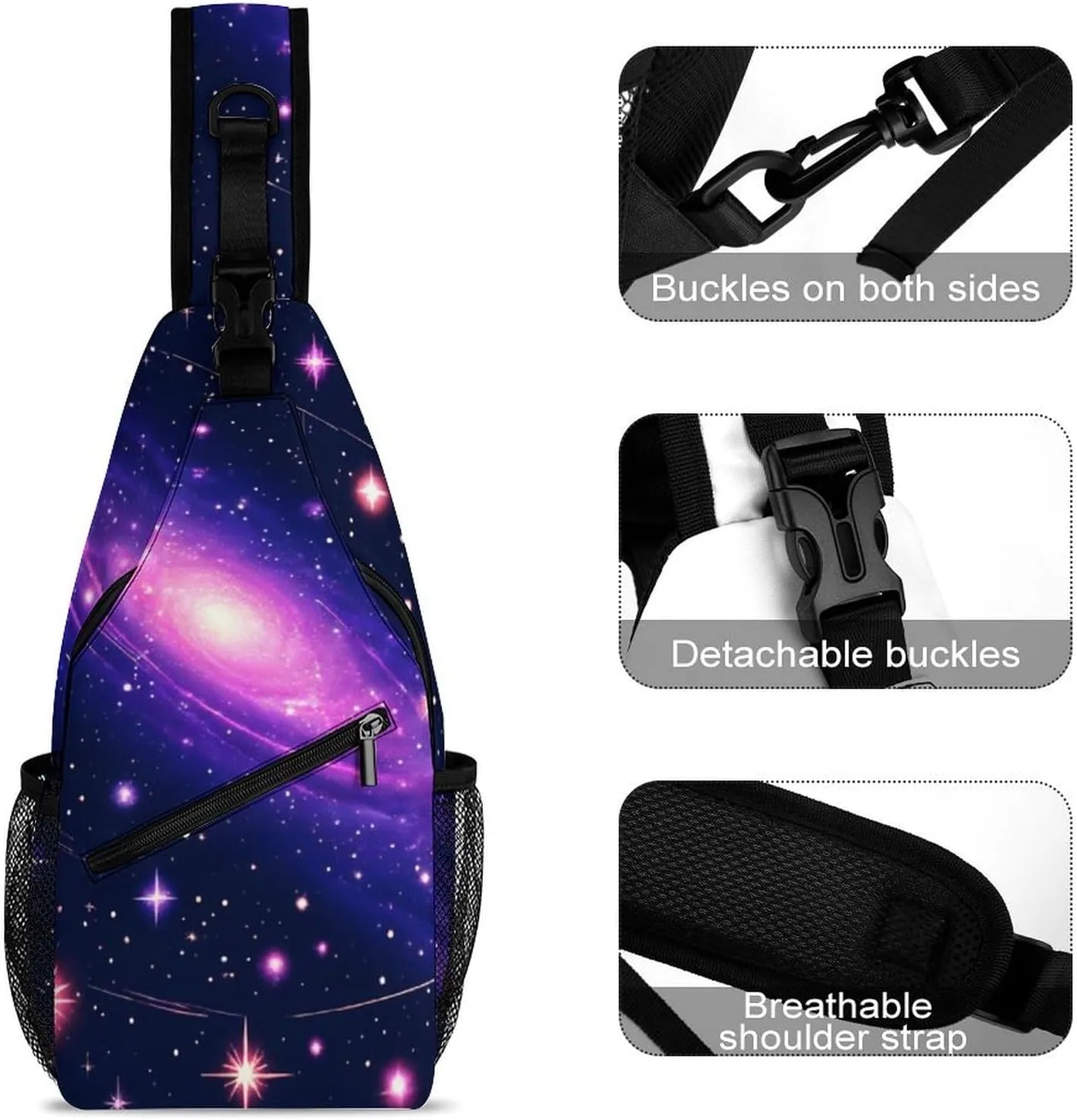 Supdreamc Men's Sling Bag Backpack Foldable Breathable Chest Sling Shoulder Backpacks Bags - Space Galaxy Constellation Zodiac Star Purple Blue Multipurpose Anti-Theft Backpacking Bookbag