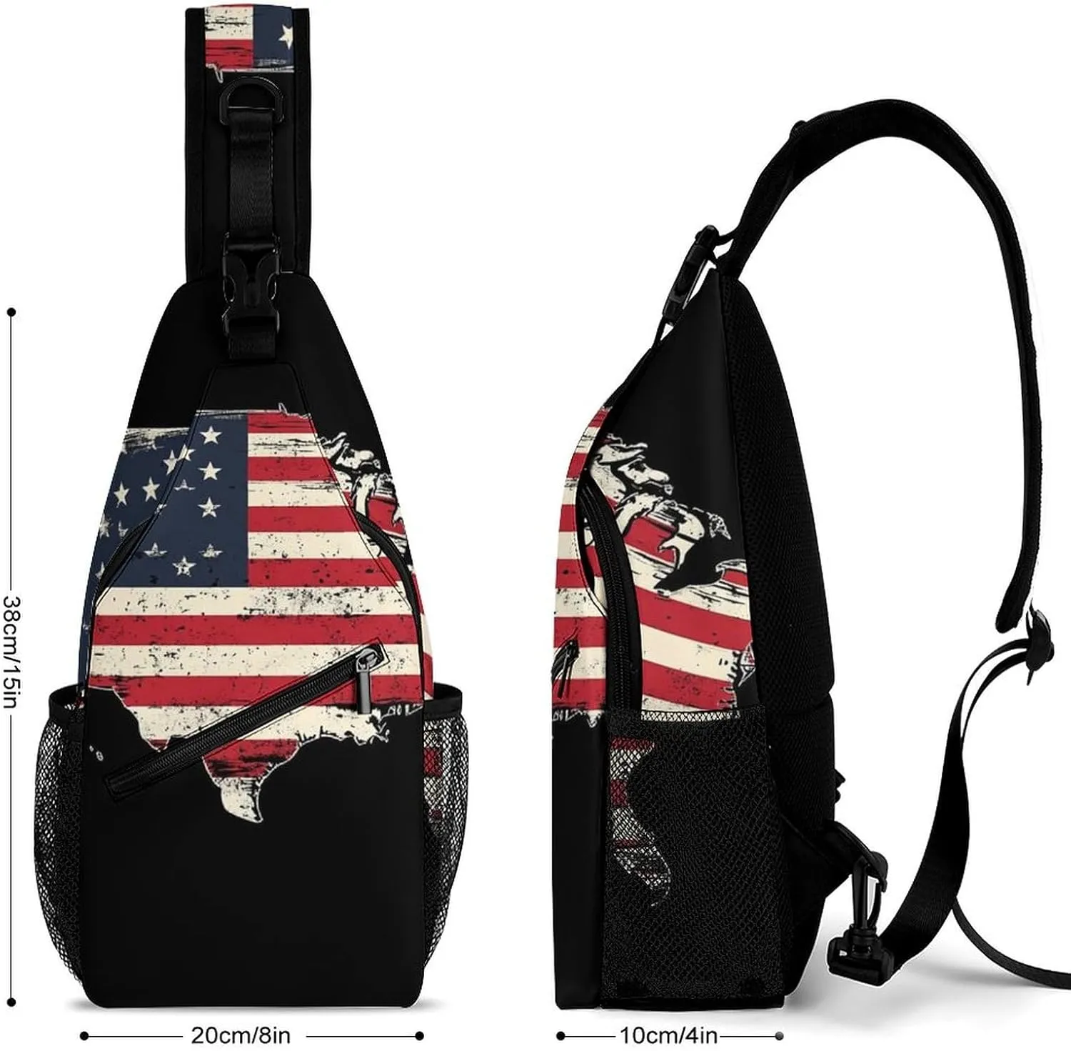 Supdreamc Ultra Lightweight Sling Shoulder Backpack Shoulder Chest Crossbody Bag Multipurpose Anti-Theft Daypack for Hiking Cycling Camping Travel, American Flag Patriotic Usa Map Bookbag