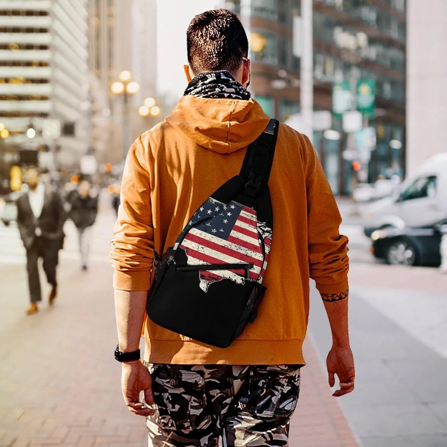 Supdreamc Ultra Lightweight Sling Shoulder Backpack Shoulder Chest Crossbody Bag Multipurpose Anti-Theft Daypack for Hiking Cycling Camping Travel, American Flag Patriotic Usa Map Bookbag