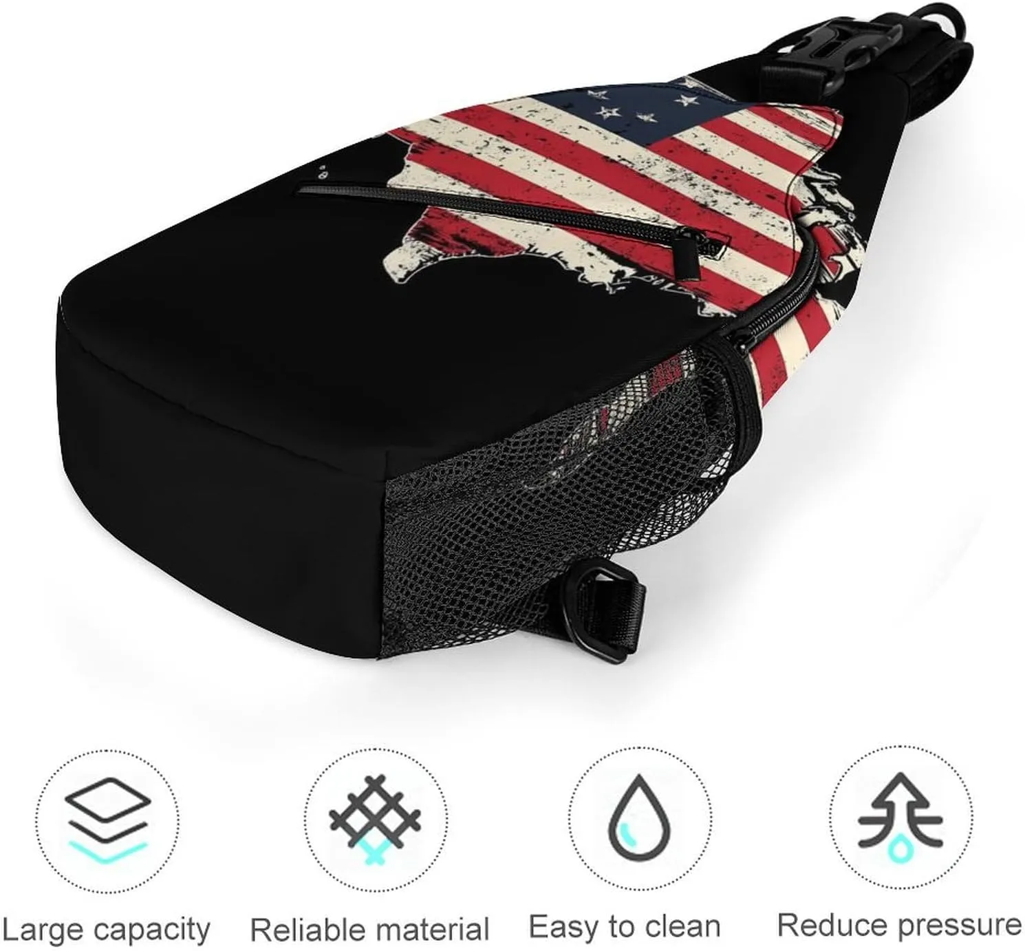 Supdreamc Ultra Lightweight Sling Shoulder Backpack Shoulder Chest Crossbody Bag Multipurpose Anti-Theft Daypack for Hiking Cycling Camping Travel, American Flag Patriotic Usa Map Bookbag
