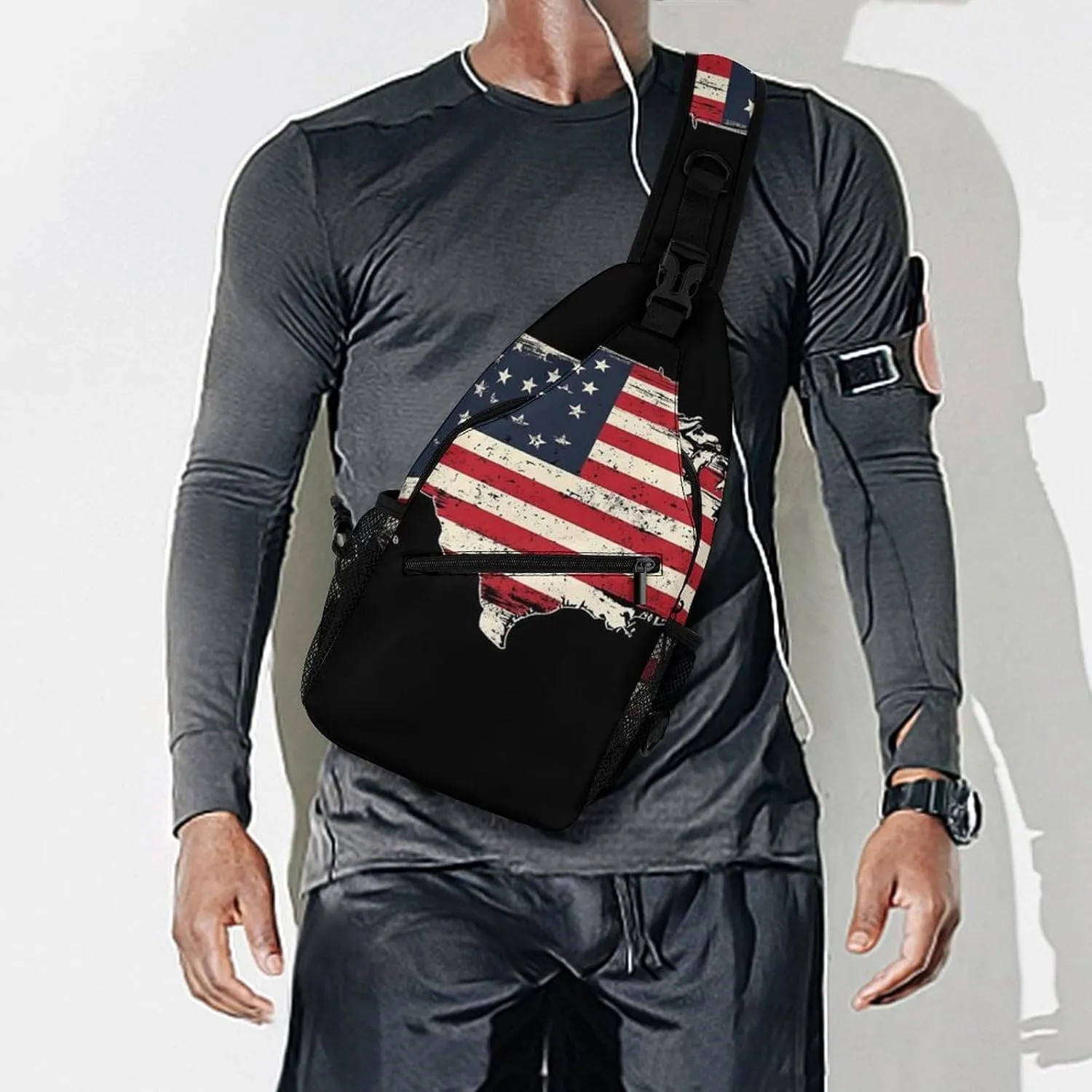 Supdreamc Ultra Lightweight Sling Shoulder Backpack Shoulder Chest Crossbody Bag Multipurpose Anti-Theft Daypack for Hiking Cycling Camping Travel, American Flag Patriotic Usa Map Bookbag