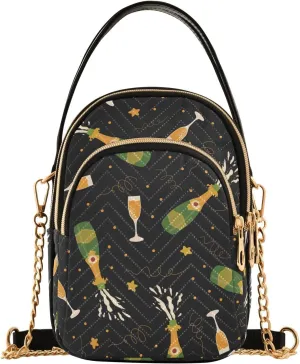 susiyo Champagne Celebration Small Crossbody Bags Shoulder Bag for Women Multi Zipper Stylish Ladies Messenger Bags Phone Purse Handbag Wallet