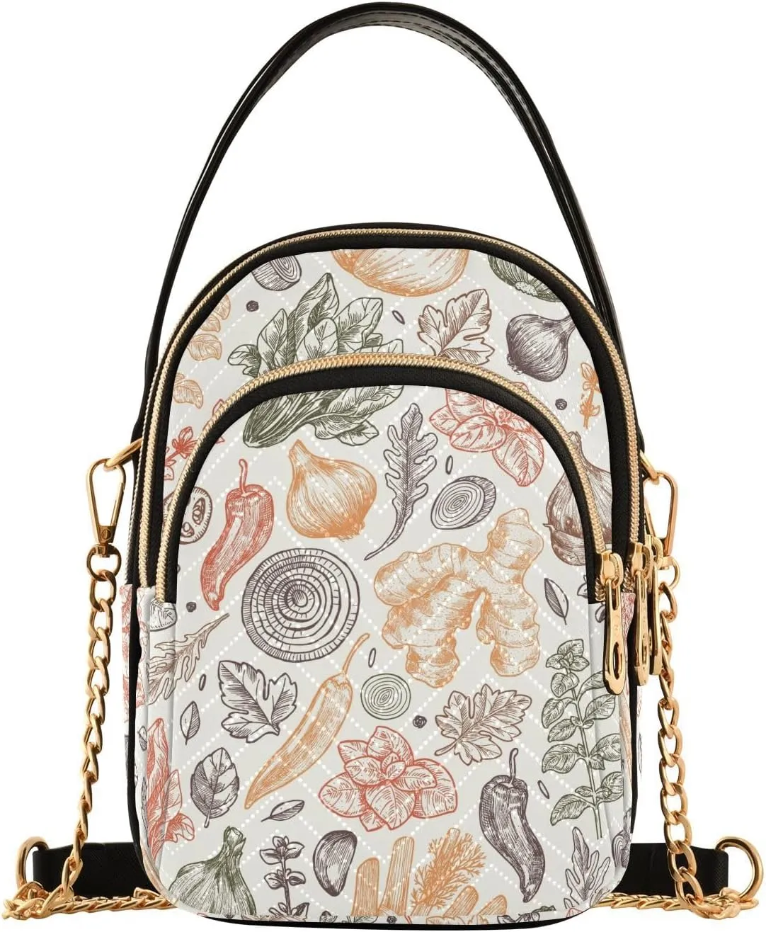 susiyo Herbs and Spices Small Crossbody Bags Shoulder Bag for Women Multi Zipper Stylish Ladies Messenger Bags Phone Purse Handbag Wallet