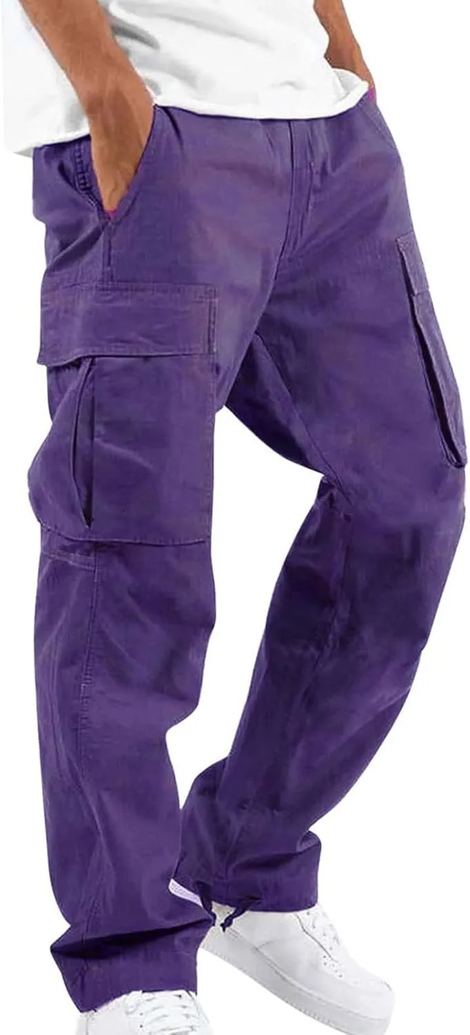 Sweatpants for Men Cotton Casual Waist Men Solid with Pockets Waist Trousers Elastic Men's Stretch Waist Cargo