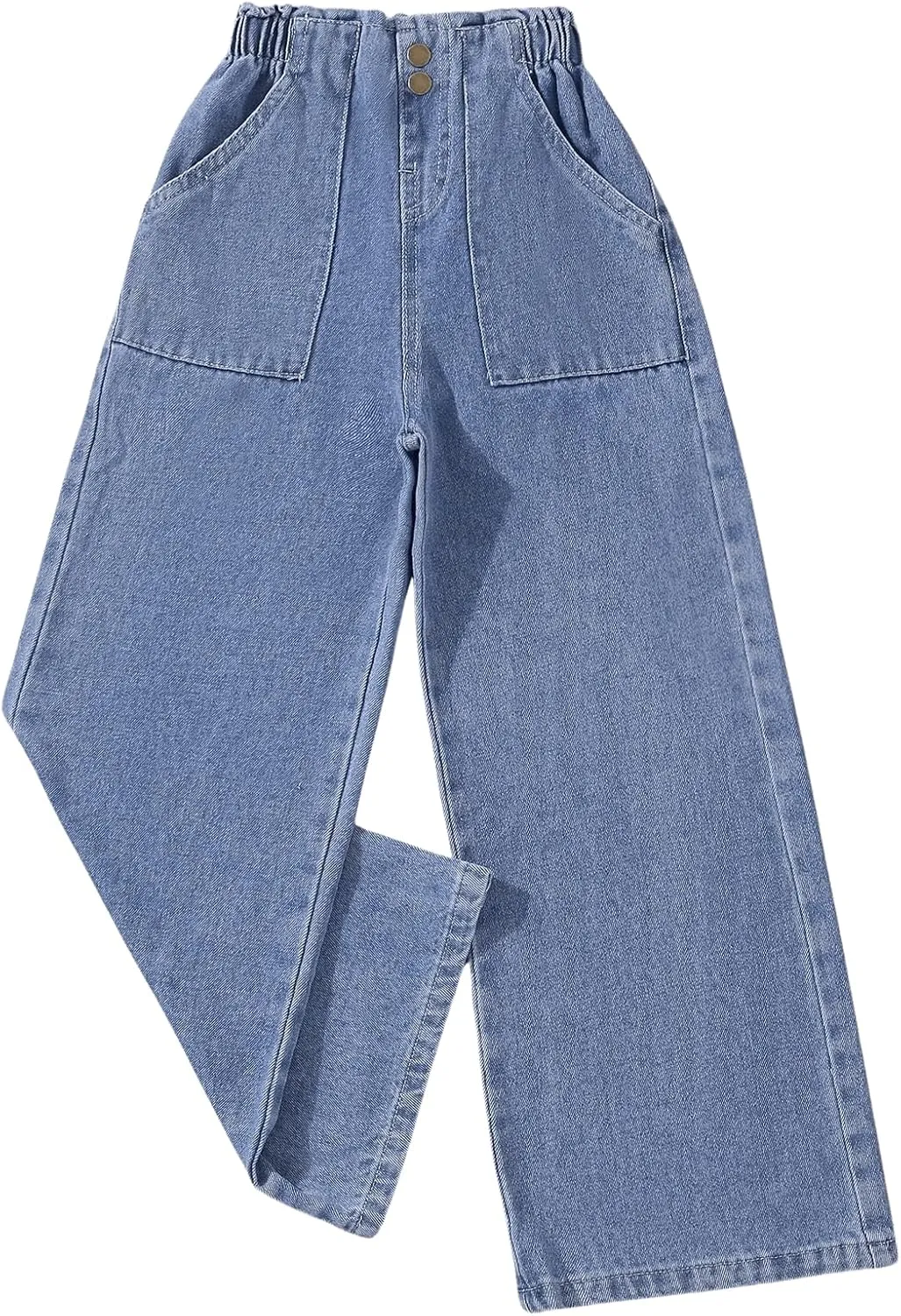 SweatyRocks Girl's Casual Elastic High Waist Wide Leg Jeans Button Front Pockets Denim Pants
