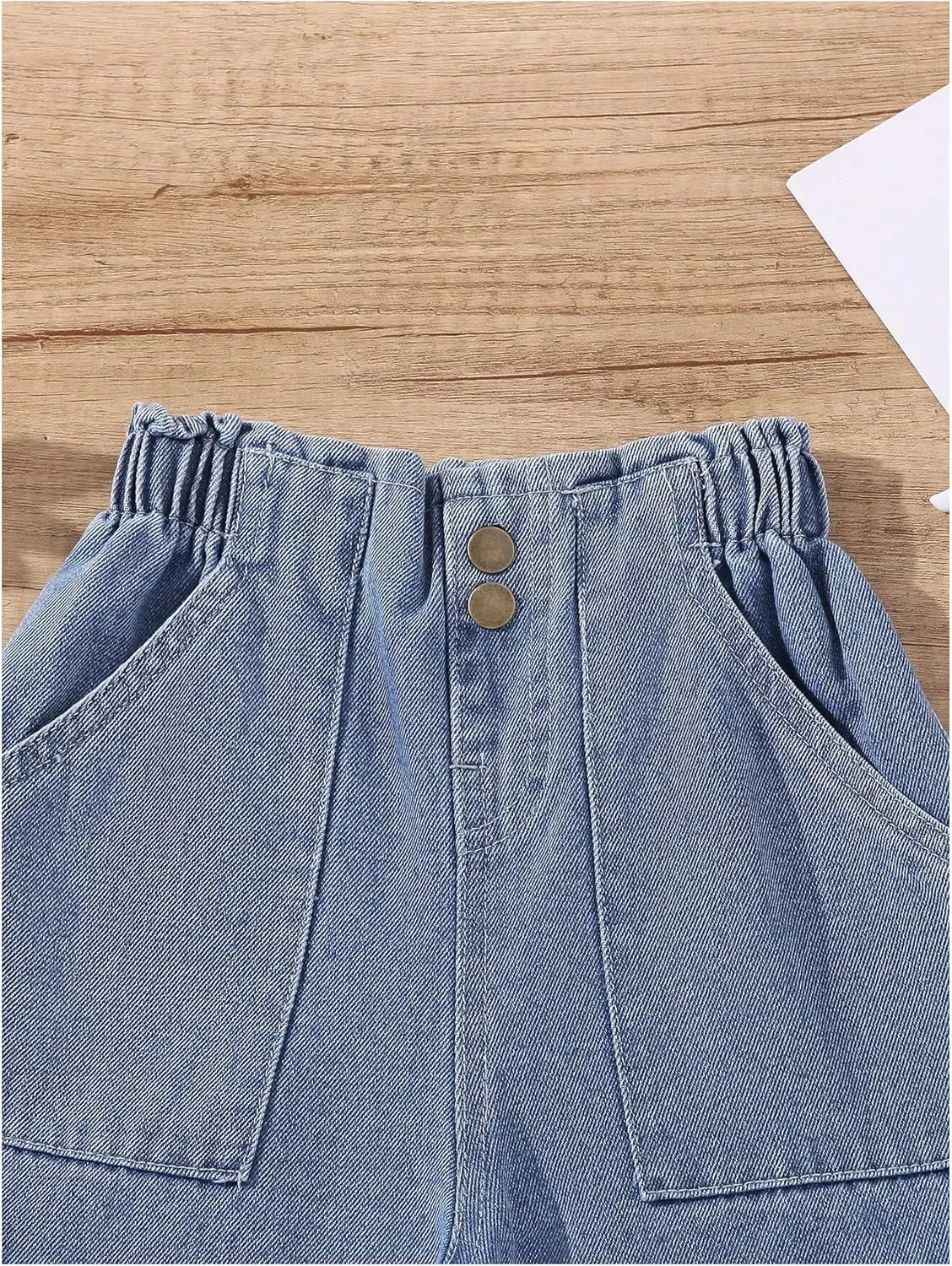 SweatyRocks Girl's Casual Elastic High Waist Wide Leg Jeans Button Front Pockets Denim Pants