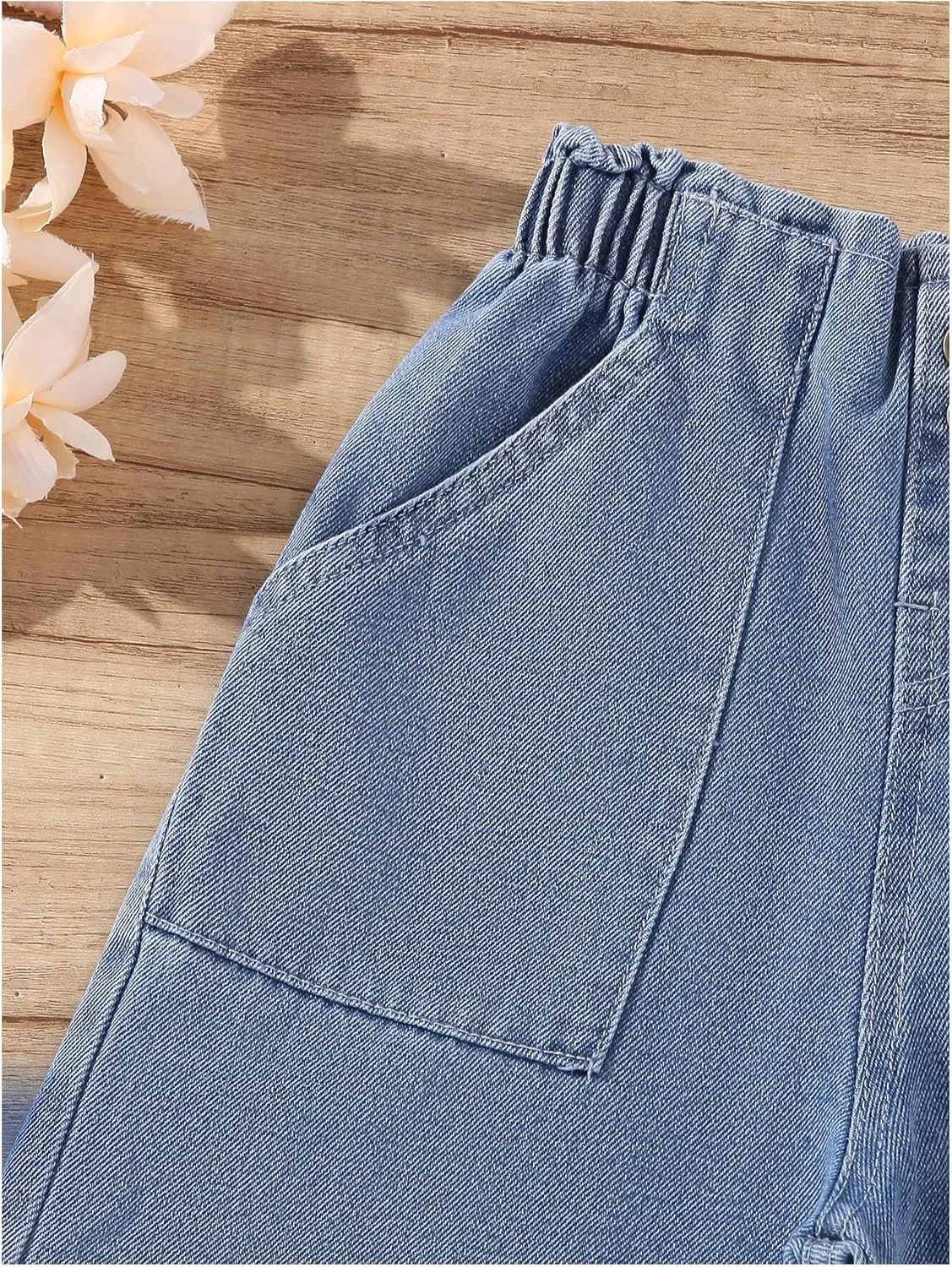 SweatyRocks Girl's Casual Elastic High Waist Wide Leg Jeans Button Front Pockets Denim Pants