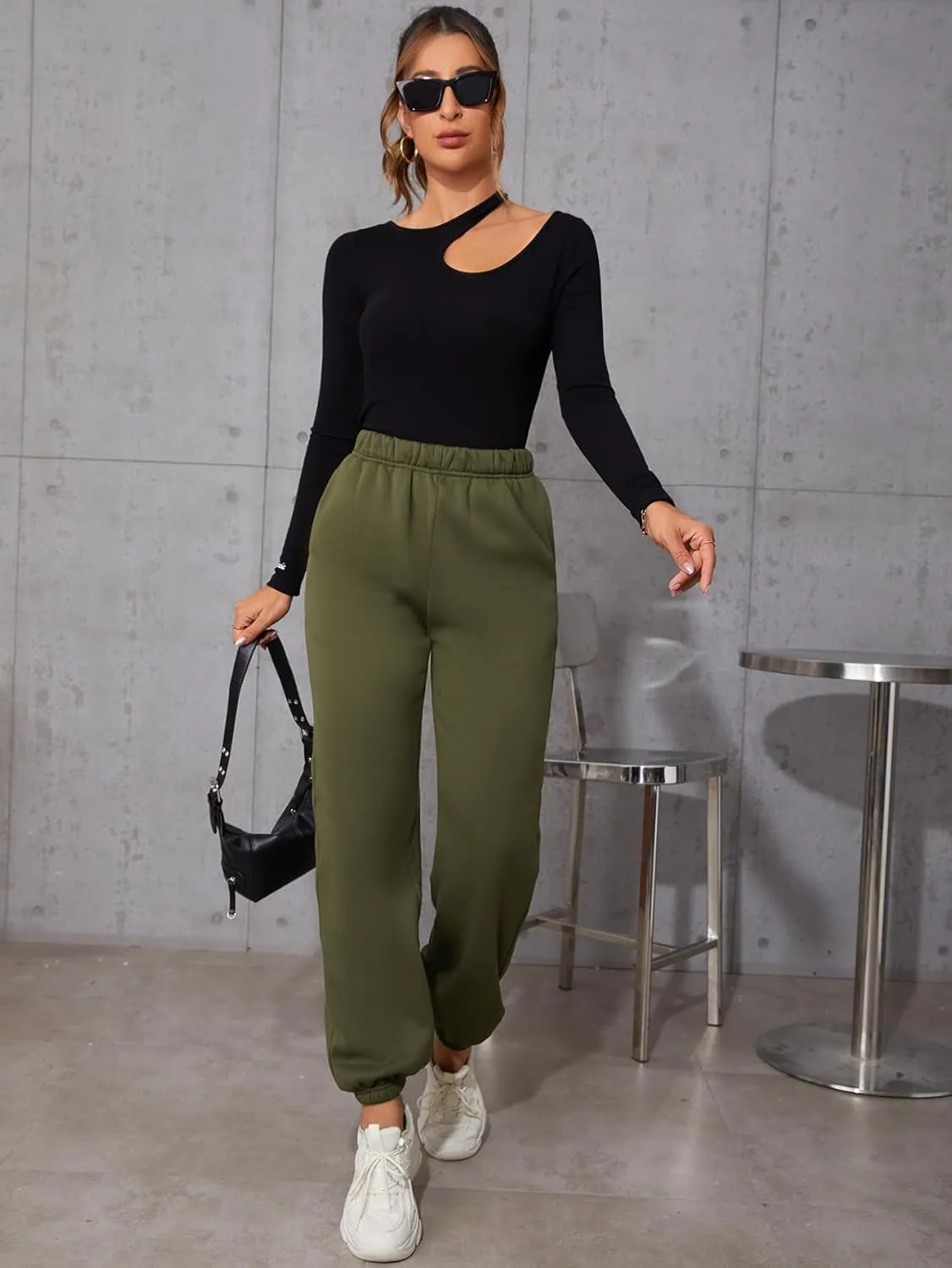 SweatyRocks Women's Elastic High Waist Sweatpants Workout Pocket Jogger Pants