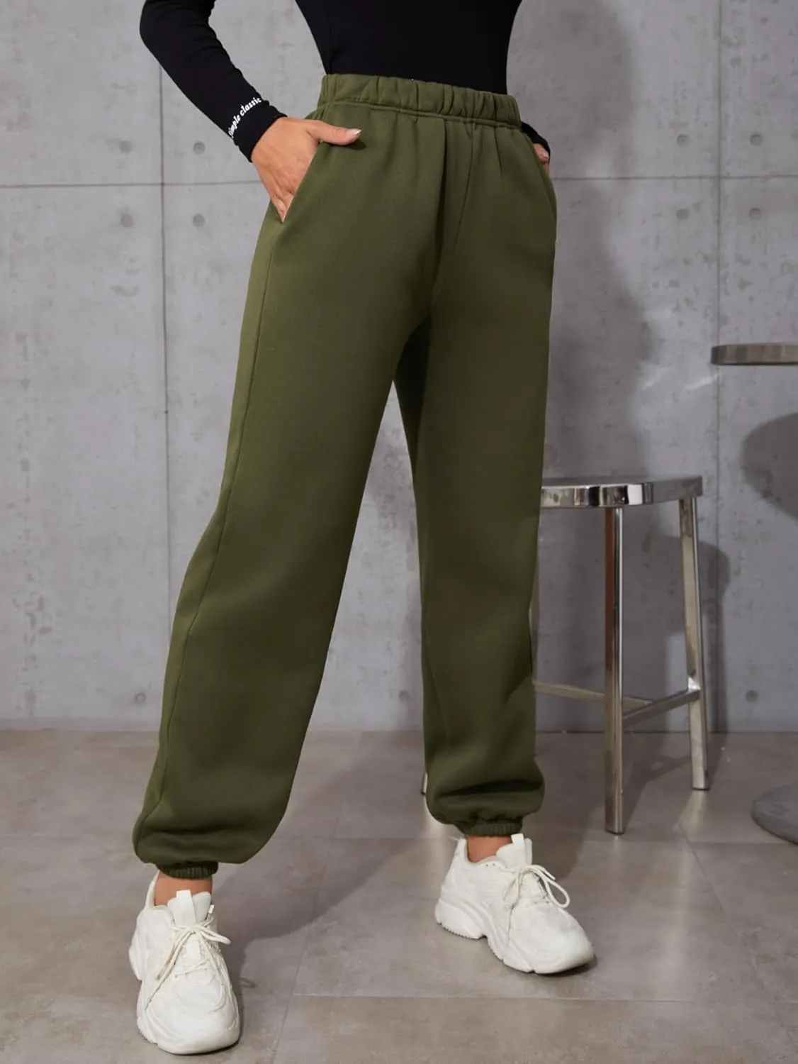 SweatyRocks Women's Elastic High Waist Sweatpants Workout Pocket Jogger Pants