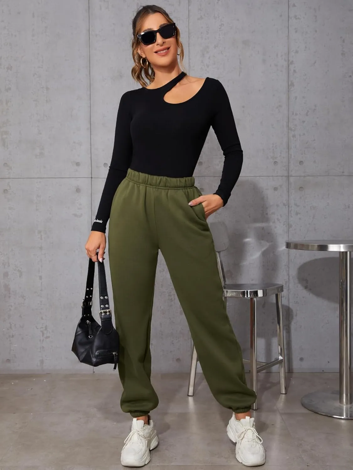 SweatyRocks Women's Elastic High Waist Sweatpants Workout Pocket Jogger Pants