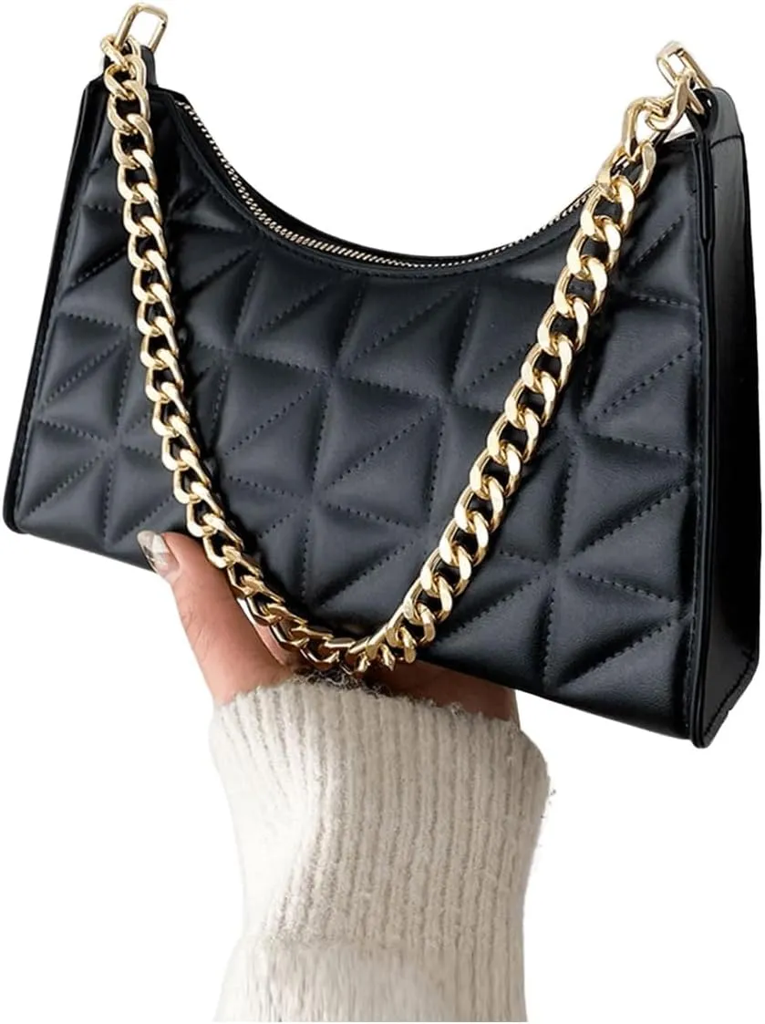 SweatyRocks Women's Geo Quilted Detail Handbag Small Shoulder Handbags Solid Clutch Purse Square Bags