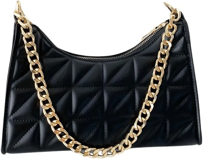 SweatyRocks Women's Geo Quilted Detail Handbag Small Shoulder Handbags Solid Clutch Purse Square Bags