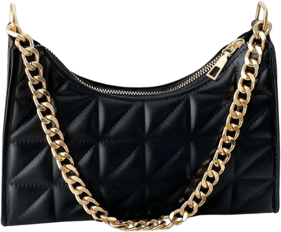 SweatyRocks Women's Geo Quilted Detail Handbag Small Shoulder Handbags Solid Clutch Purse Square Bags