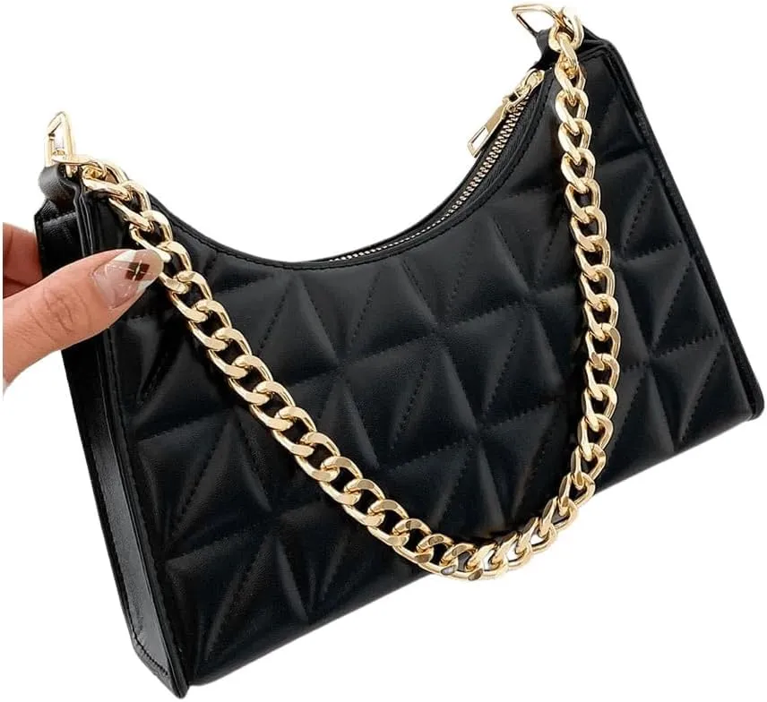 SweatyRocks Women's Geo Quilted Detail Handbag Small Shoulder Handbags Solid Clutch Purse Square Bags