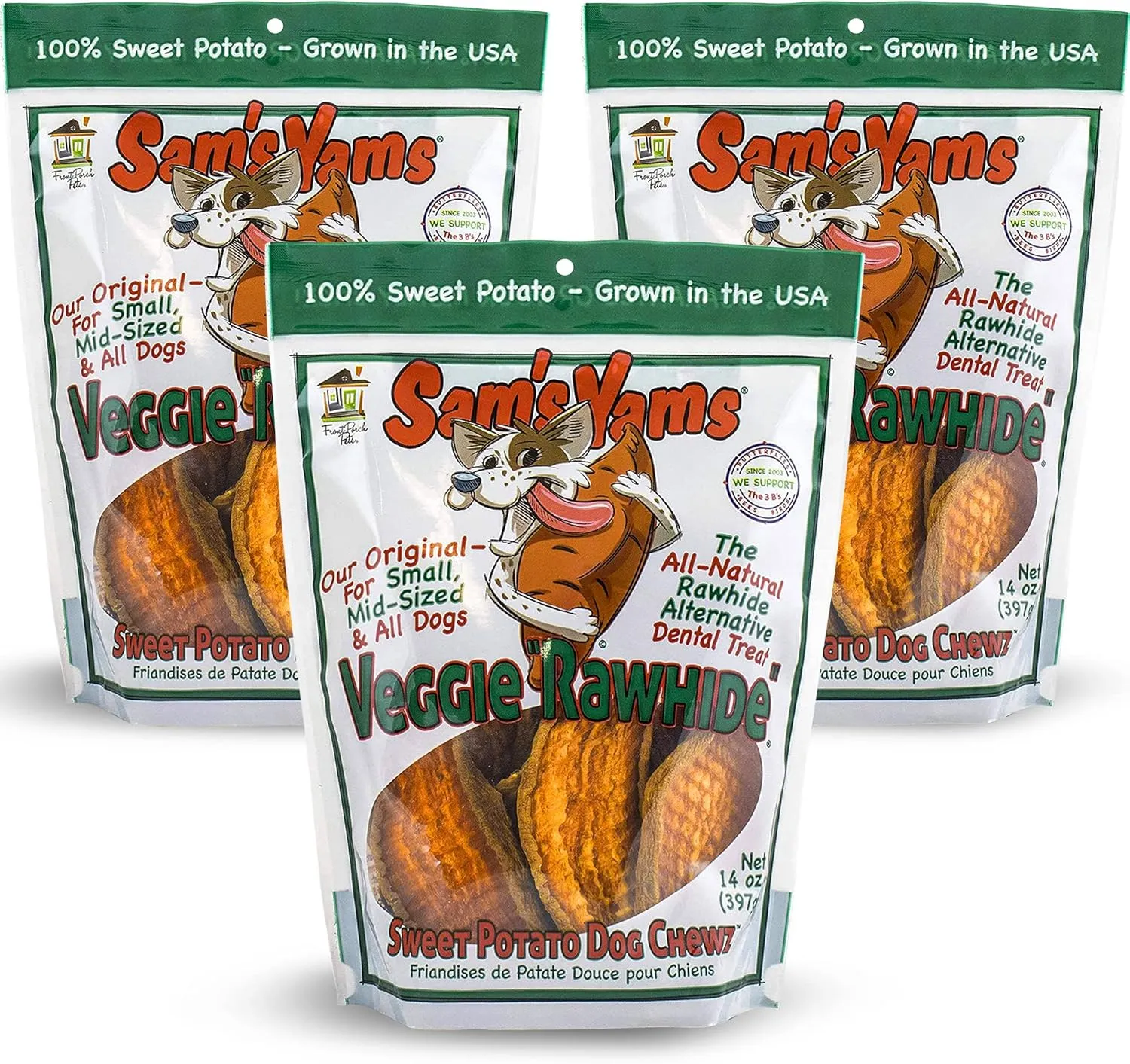 Sweet Potato Dog Chewz 14oz Bags-Veggie Rawhide,3-Pack