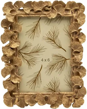 SYLVIA'S SHOP Vintage 4x6 Picture Frame, Antique Ornate Gold Ginkgo Leaf Photo Frame, Table Top Display and Wall Hanging Home Decor, Old Fashioned Gorgeous Photo Gallery Art Deco