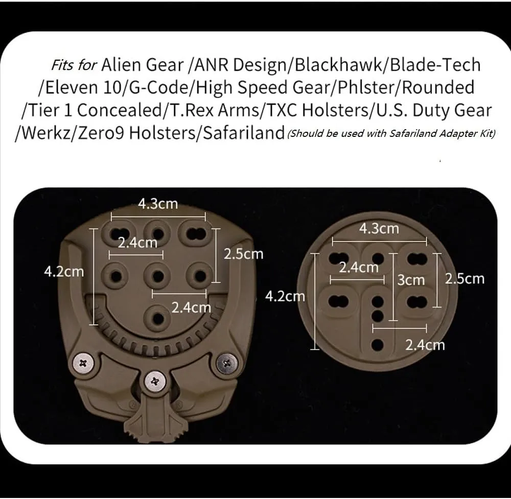 Tactical Belt Holster Adapter Quick Attachment System, Adjustable Cant (360°) w/Mounting Hardware