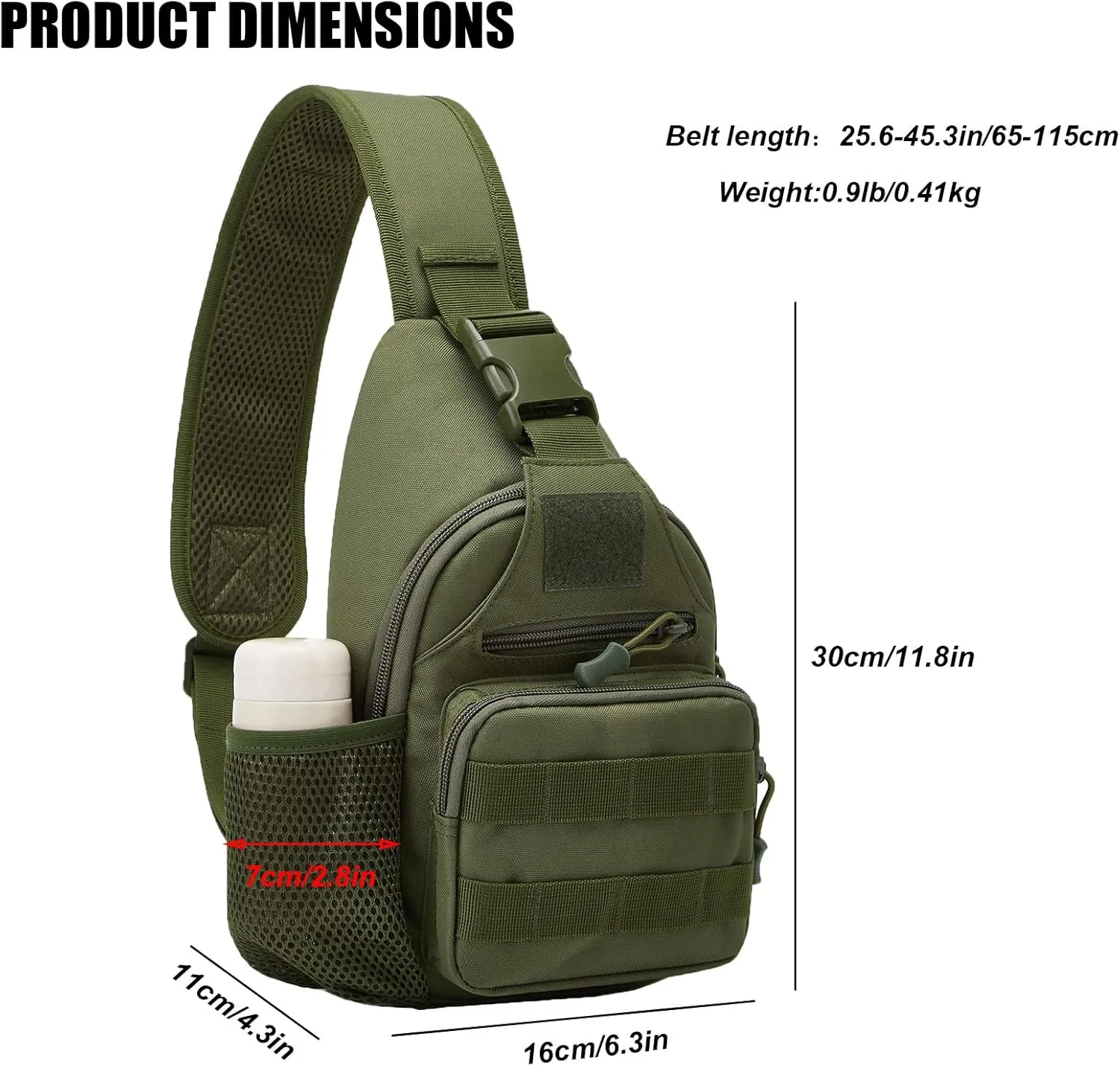 Tactical Sling Crossbody Backpack with Water Bottle Holder, MOLLE EDC Shoulder Sling Chest Bags with USB Charging Port for Travel Walk(Army Green)